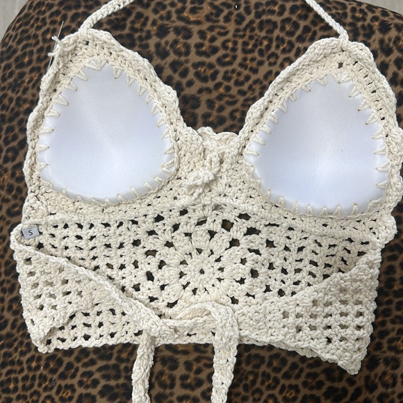 Elegant Cream Crochet Halter Top - Picture 5 of 9